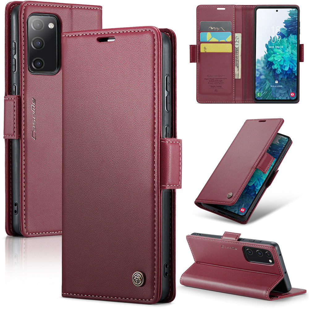 CASEME 023 Series for Samsung Galaxy S20 FE / S20 FE 5G / S20 FE 2022 / S20 Lite Phone Leather Case RFID Blocking Wallet Cover - Red