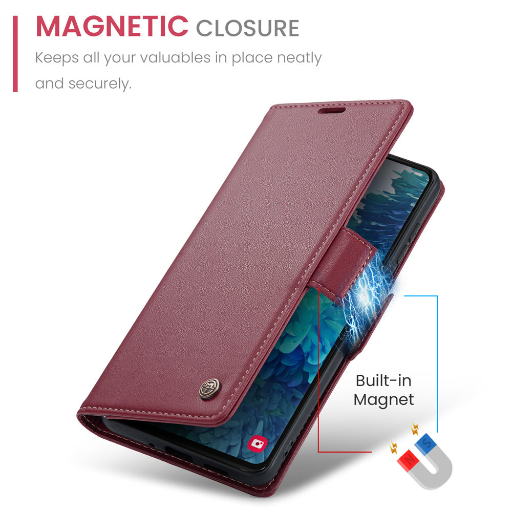 CASEME 023 Series for Samsung Galaxy S20 FE / S20 FE 5G / S20 FE 2022 / S20 Lite Phone Leather Case RFID Blocking Wallet Cover - Red