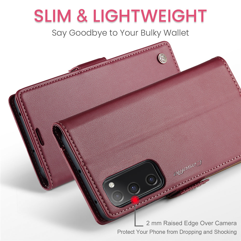 CASEME 023 Series for Samsung Galaxy S20 FE / S20 FE 5G / S20 FE 2022 / S20 Lite Phone Leather Case RFID Blocking Wallet Cover - Red