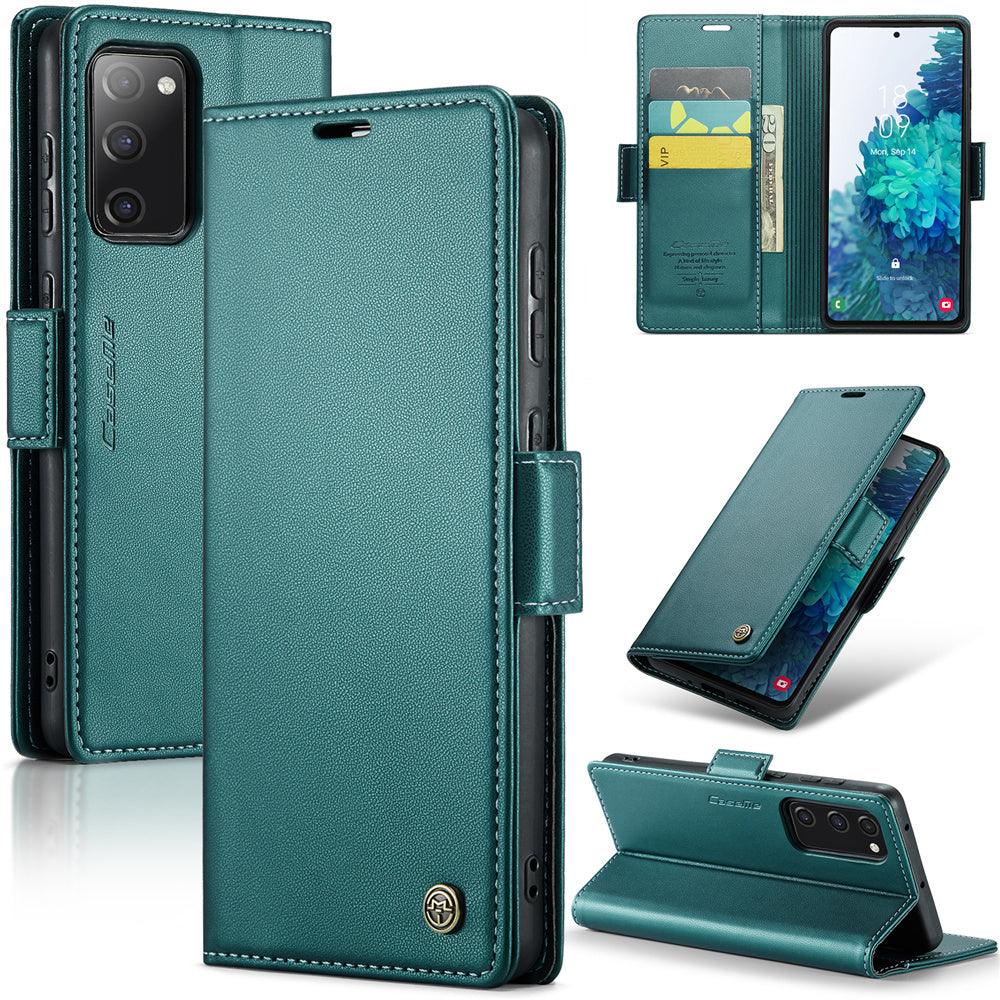 CASEME 023 Series for Samsung Galaxy S20 FE / S20 FE 5G / S20 FE 2022 / S20 Lite Phone Leather Case RFID Blocking Wallet Cover - Green