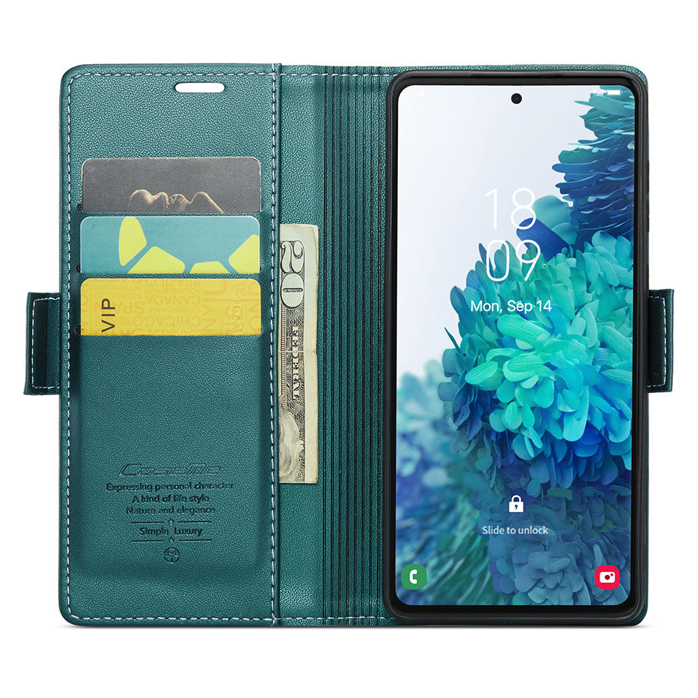 CASEME 023 Series for Samsung Galaxy S20 FE / S20 FE 5G / S20 FE 2022 / S20 Lite Phone Leather Case RFID Blocking Wallet Cover - Green