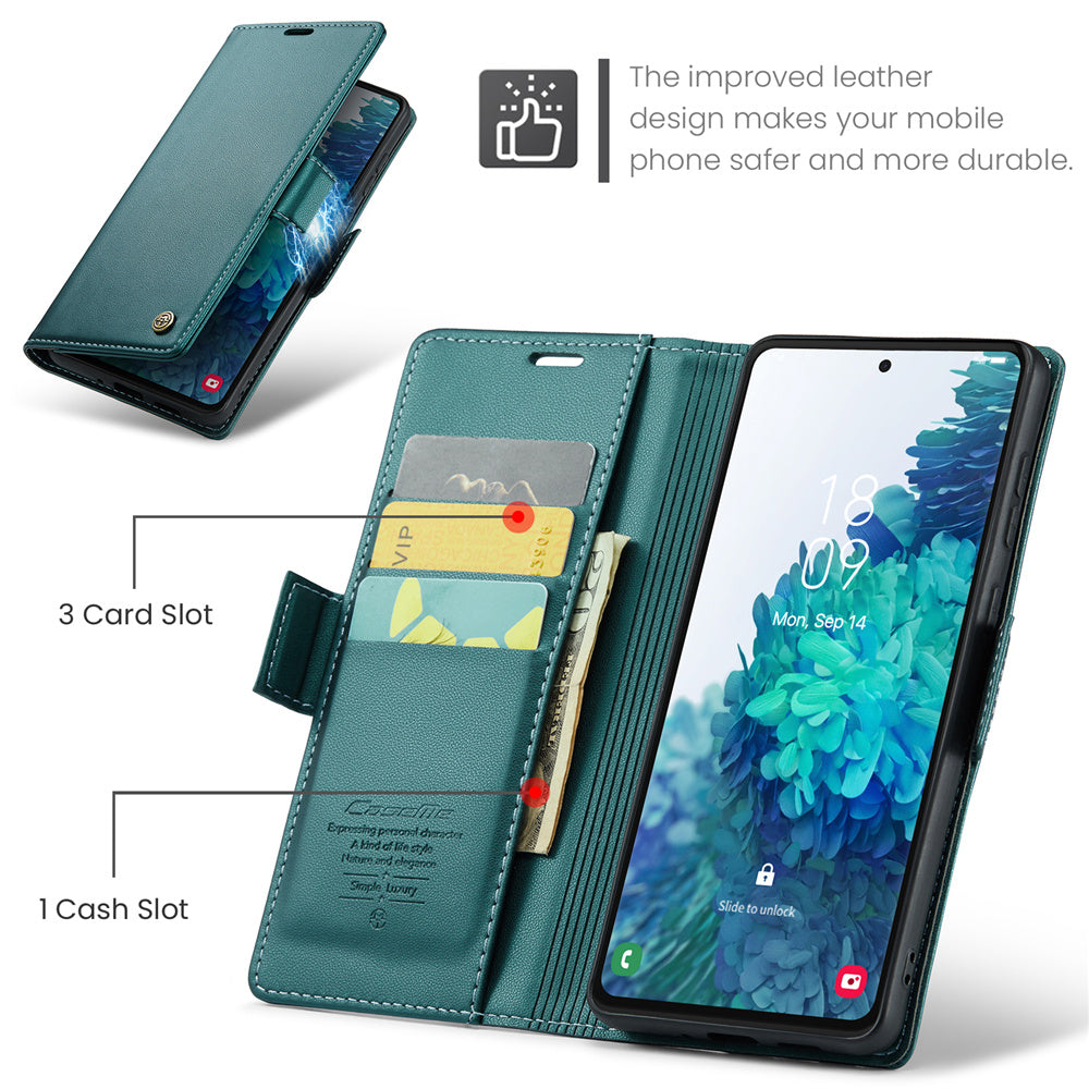 CASEME 023 Series for Samsung Galaxy S20 FE / S20 FE 5G / S20 FE 2022 / S20 Lite Phone Leather Case RFID Blocking Wallet Cover - Green