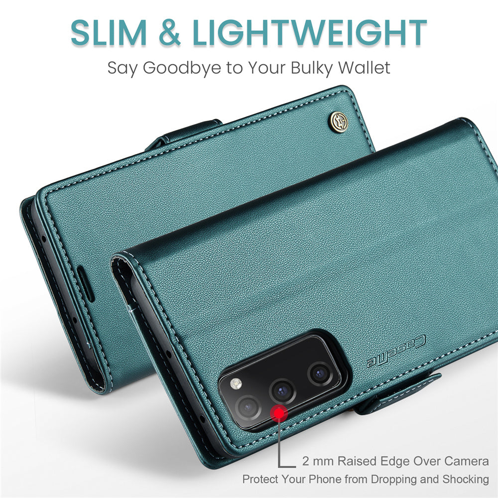 CASEME 023 Series for Samsung Galaxy S20 FE / S20 FE 5G / S20 FE 2022 / S20 Lite Phone Leather Case RFID Blocking Wallet Cover - Green