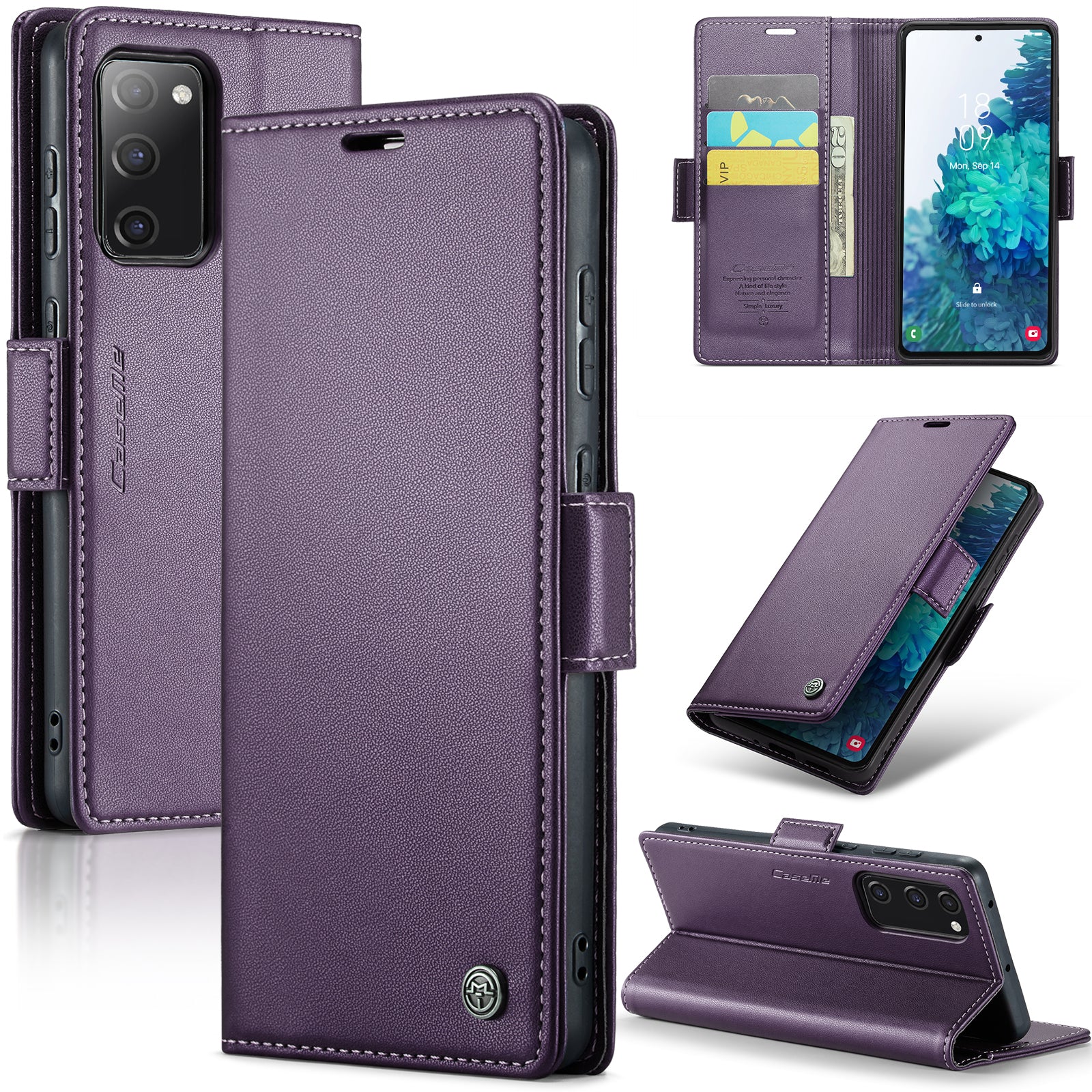 CASEME 023 Series for Samsung Galaxy S20 FE / S20 FE 5G / S20 FE 2022 / S20 Lite Phone Leather Case RFID Blocking Wallet Cover - Purple