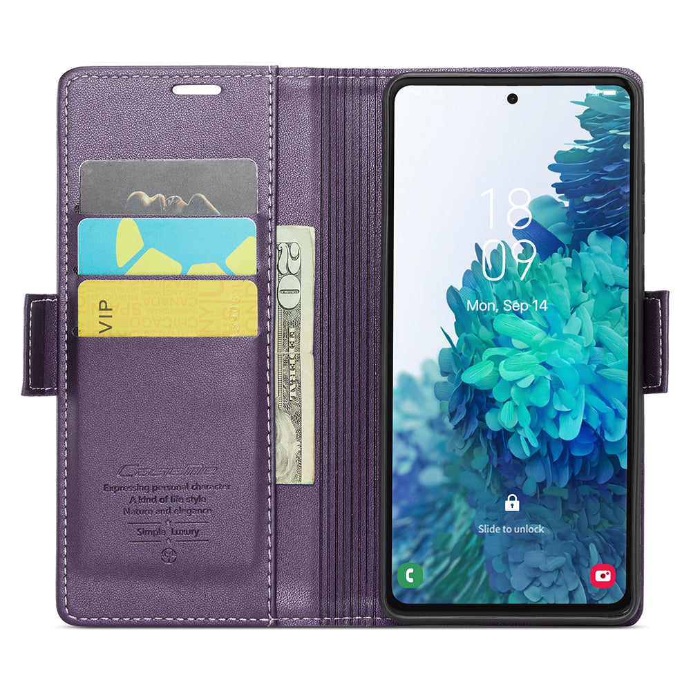 CASEME 023 Series for Samsung Galaxy S20 FE / S20 FE 5G / S20 FE 2022 / S20 Lite Phone Leather Case RFID Blocking Wallet Cover - Purple