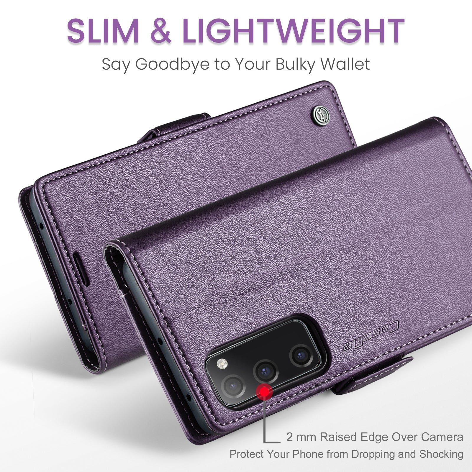 CASEME 023 Series for Samsung Galaxy S20 FE / S20 FE 5G / S20 FE 2022 / S20 Lite Phone Leather Case RFID Blocking Wallet Cover - Purple