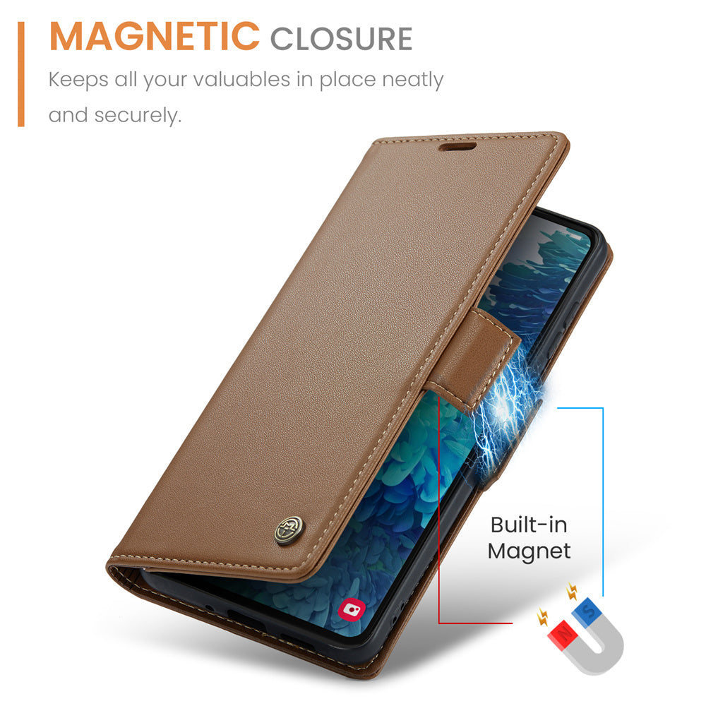 CASEME 023 Series for Samsung Galaxy S20 FE / S20 FE 5G / S20 FE 2022 / S20 Lite Phone Leather Case RFID Blocking Wallet Cover - Brown