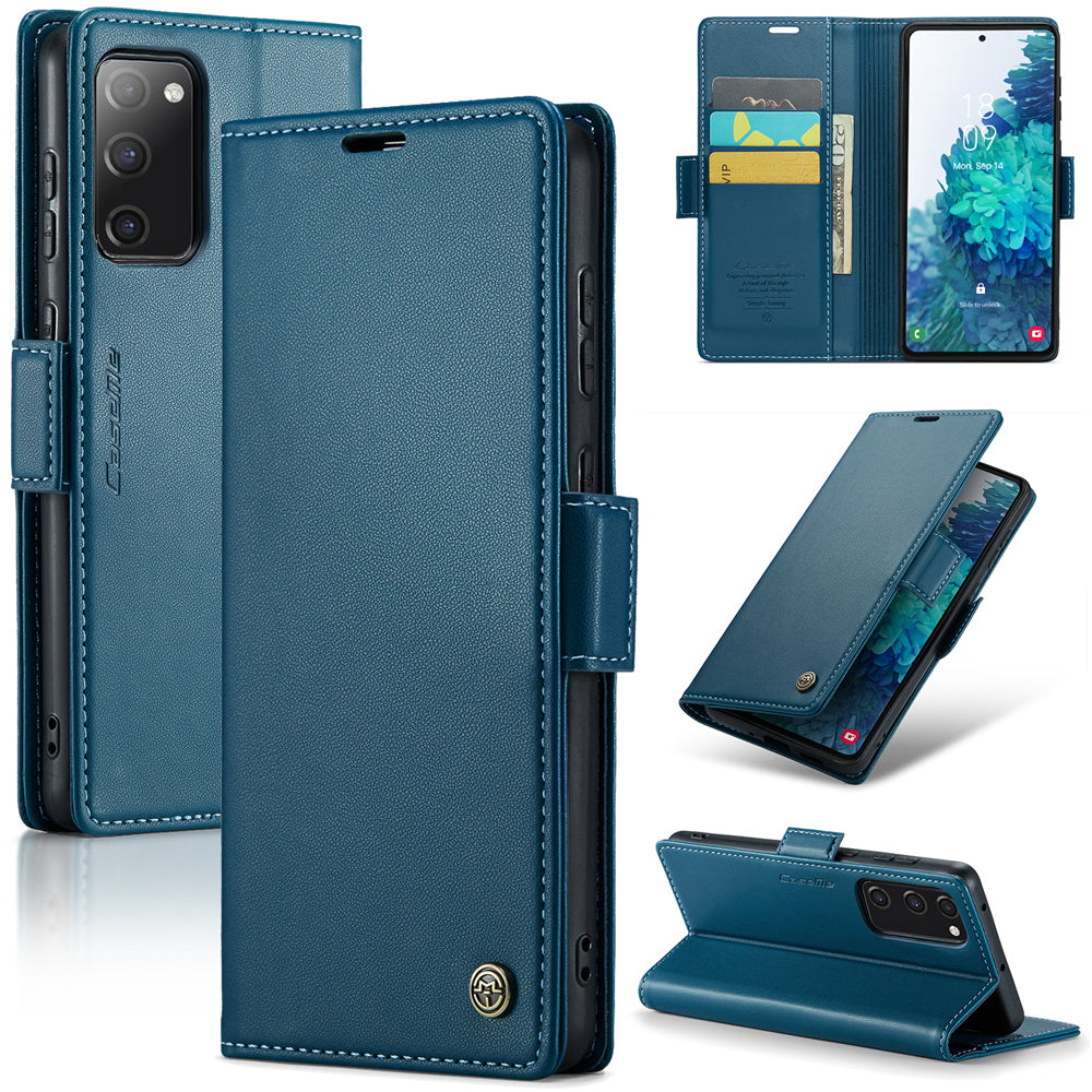 CASEME 023 Series for Samsung Galaxy S20 FE / S20 FE 5G / S20 FE 2022 / S20 Lite Phone Leather Case RFID Blocking Wallet Cover - Blue