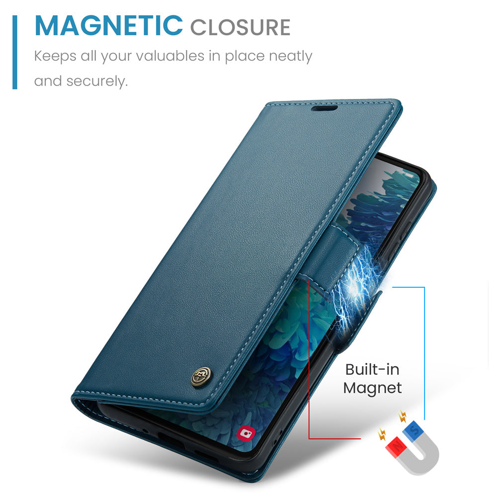 CASEME 023 Series for Samsung Galaxy S20 FE / S20 FE 5G / S20 FE 2022 / S20 Lite Phone Leather Case RFID Blocking Wallet Cover - Blue