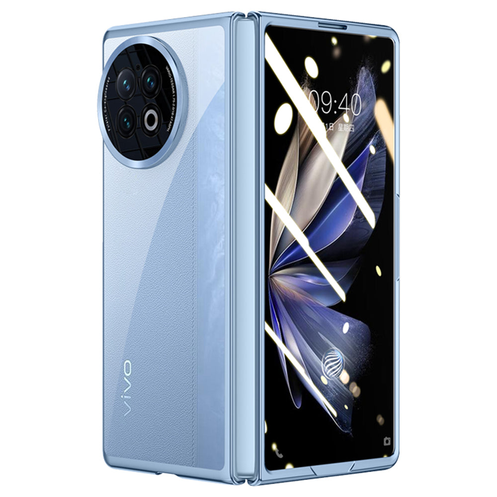 Clear Phone Case for vivo X Fold2 , Electroplating PC Phone Cover with Tempered Glass Film (Support Fingerprint Unlock) - Blue