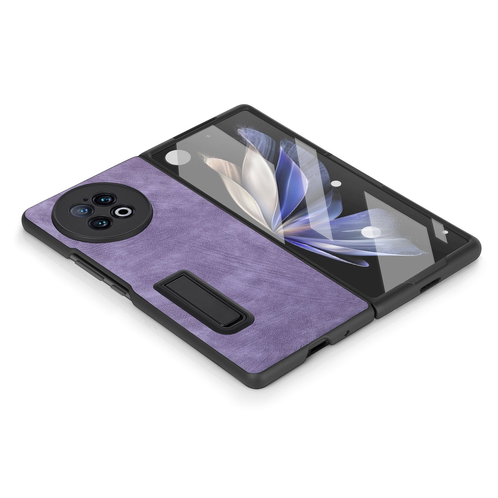 For vivo X Fold2 Kickstand Phone Case Vintage PU Leather+PC Cover with Tempered Glass Film - Purple
