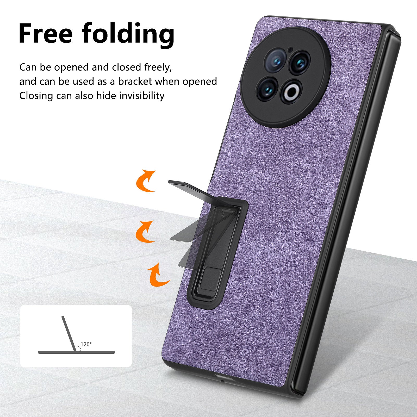 For vivo X Fold2 Kickstand Phone Case Vintage PU Leather+PC Cover with Tempered Glass Film - Purple