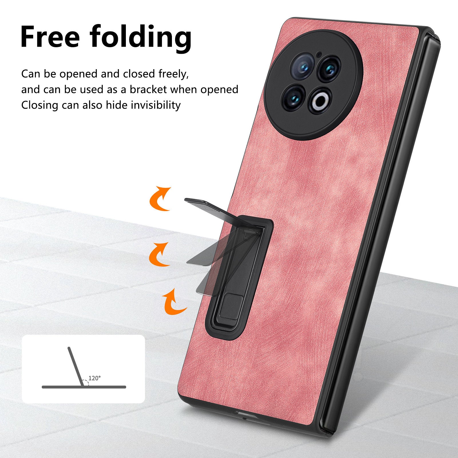 For vivo X Fold2 Kickstand Phone Case Vintage PU Leather+PC Cover with Tempered Glass Film - Pink