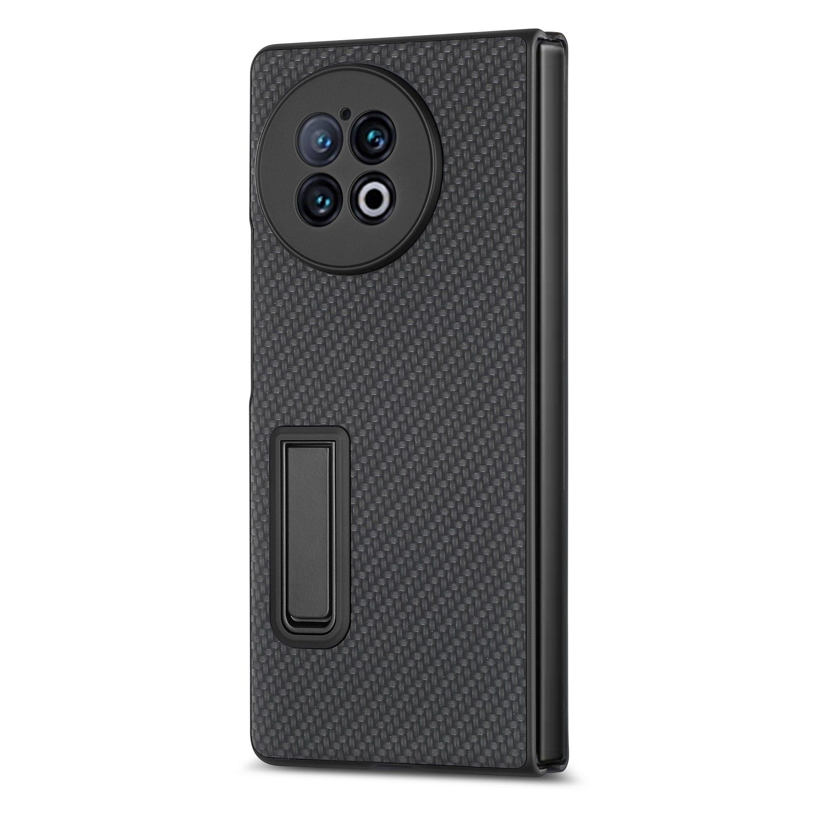 For vivo X Fold2 PU Leather+PC Protective Case Kickstand Carbon Fiber Texture Phone Cover with Tempered Glass Film - Black