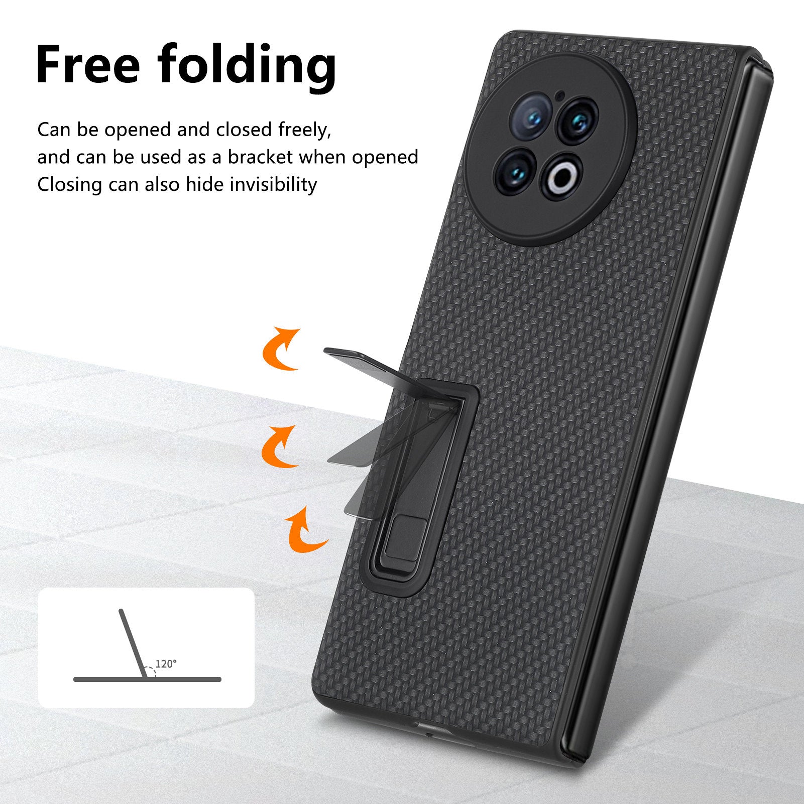 For vivo X Fold2 PU Leather+PC Protective Case Kickstand Carbon Fiber Texture Phone Cover with Tempered Glass Film - Black