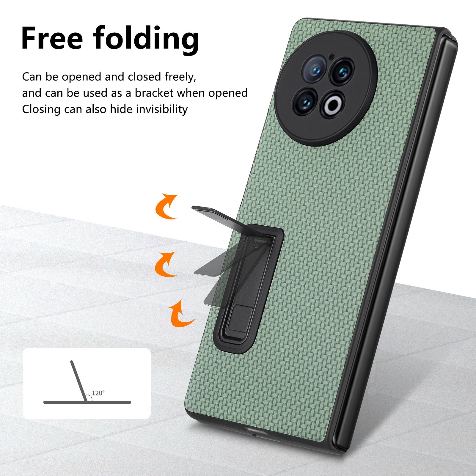 For vivo X Fold2 PU Leather+PC Protective Case Kickstand Carbon Fiber Texture Phone Cover with Tempered Glass Film - Green