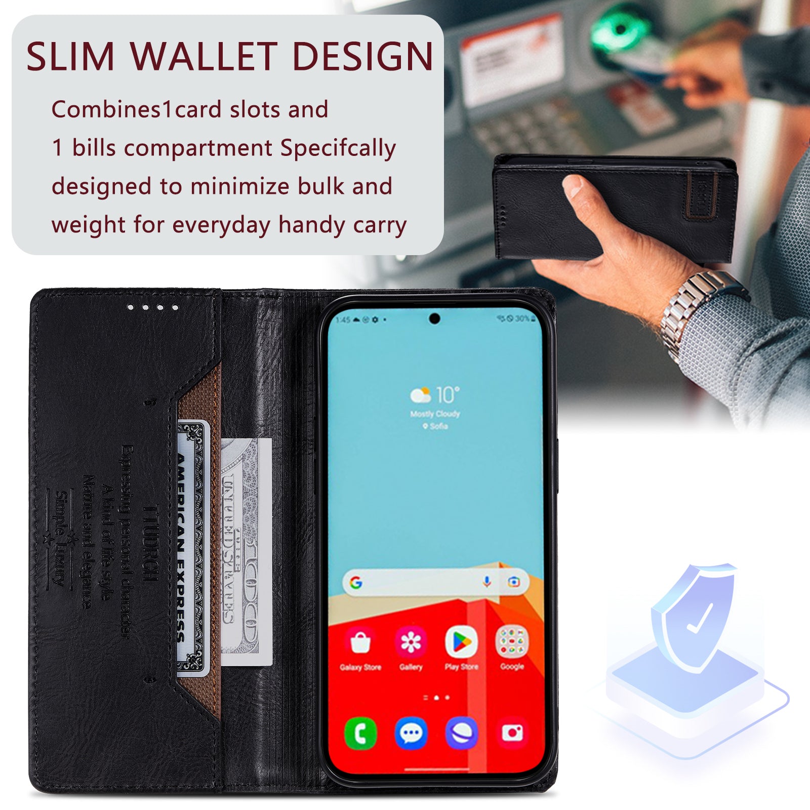 TTUDRCH Style 007 Leather Case for Samsung Galaxy S20 FE / S20 FE 5G / S20 FE 2022 / S20 Lite RFID Blocking Stand Wallet Cover - Black