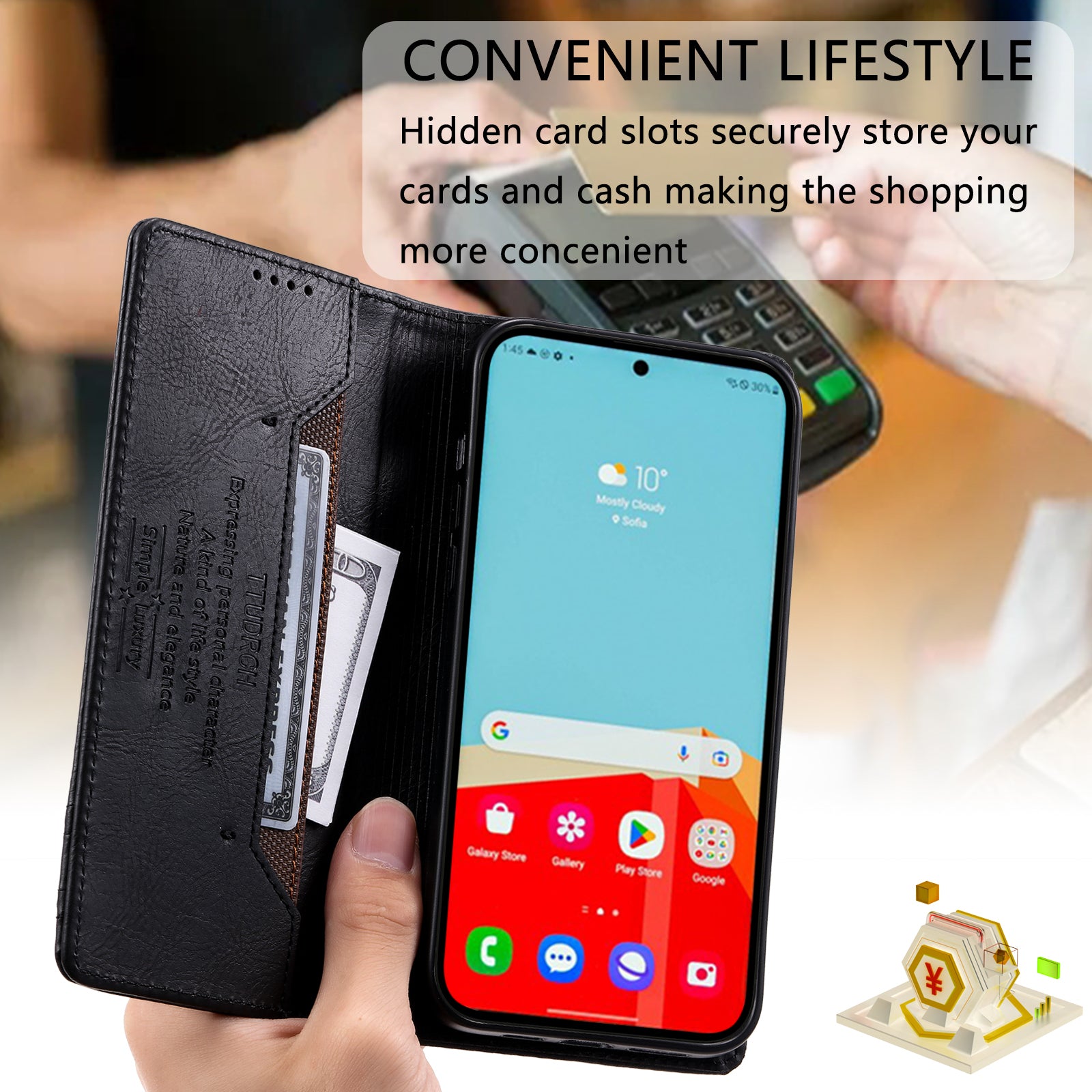 TTUDRCH Style 007 Leather Case for Samsung Galaxy S20 FE / S20 FE 5G / S20 FE 2022 / S20 Lite RFID Blocking Stand Wallet Cover - Black