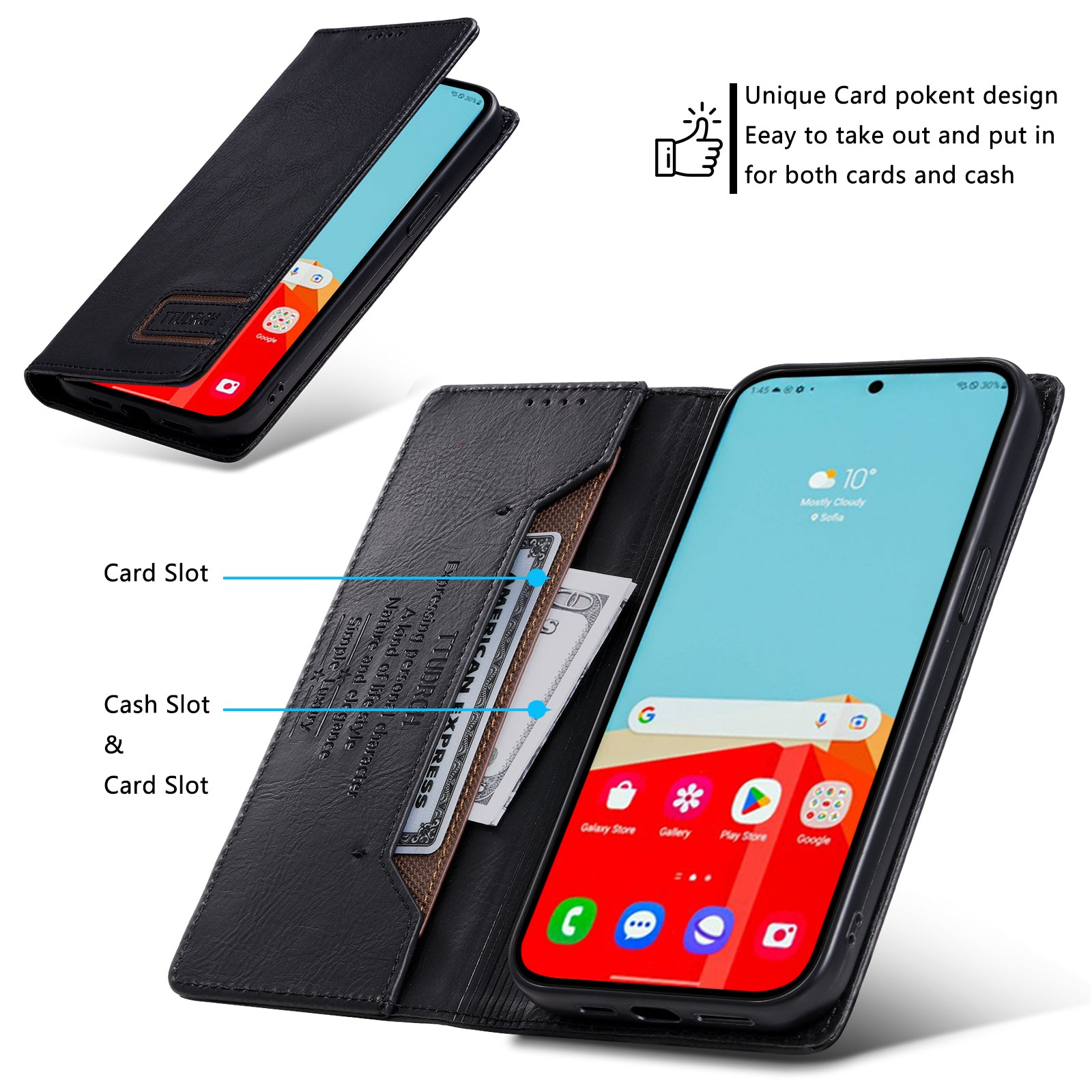 TTUDRCH Style 007 Leather Case for Samsung Galaxy S20 FE / S20 FE 5G / S20 FE 2022 / S20 Lite RFID Blocking Stand Wallet Cover - Black