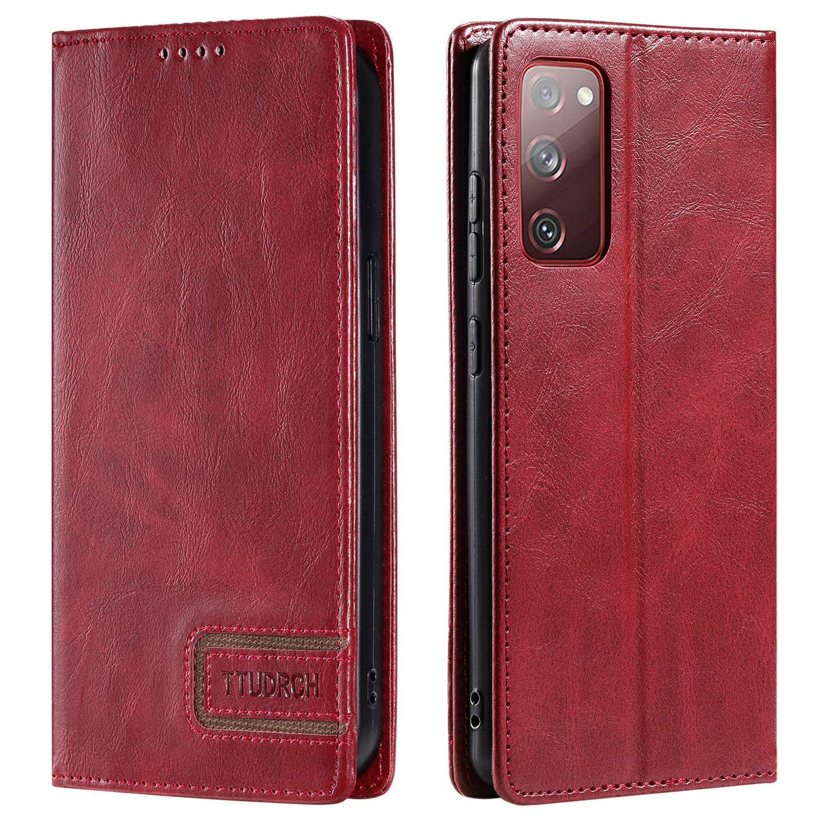 TTUDRCH Style 007 Leather Case for Samsung Galaxy S20 FE / S20 FE 5G / S20 FE 2022 / S20 Lite RFID Blocking Stand Wallet Cover - Wine Red