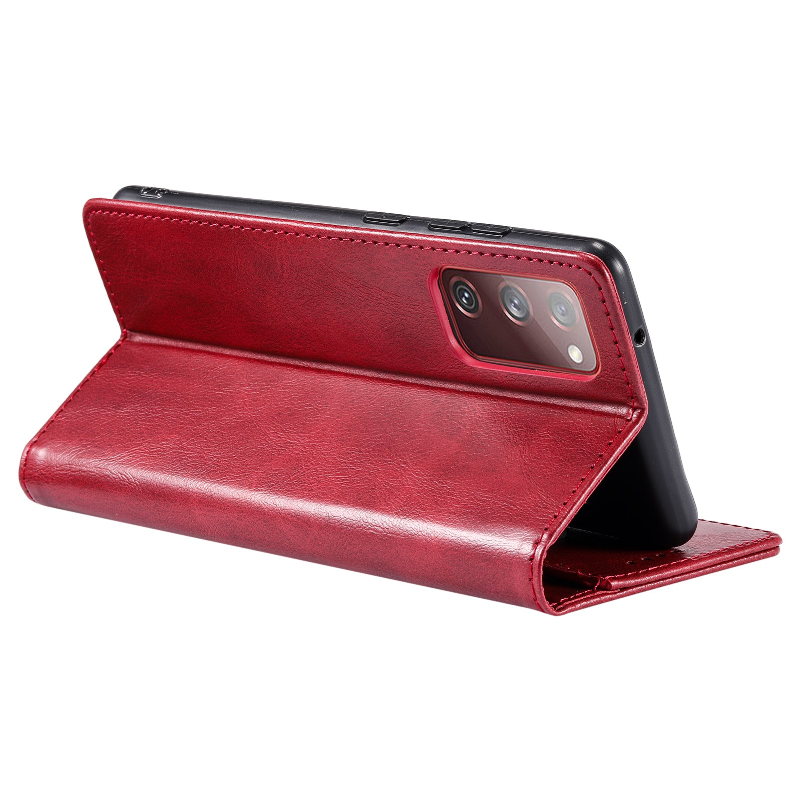 TTUDRCH Style 007 Leather Case for Samsung Galaxy S20 FE / S20 FE 5G / S20 FE 2022 / S20 Lite RFID Blocking Stand Wallet Cover - Wine Red