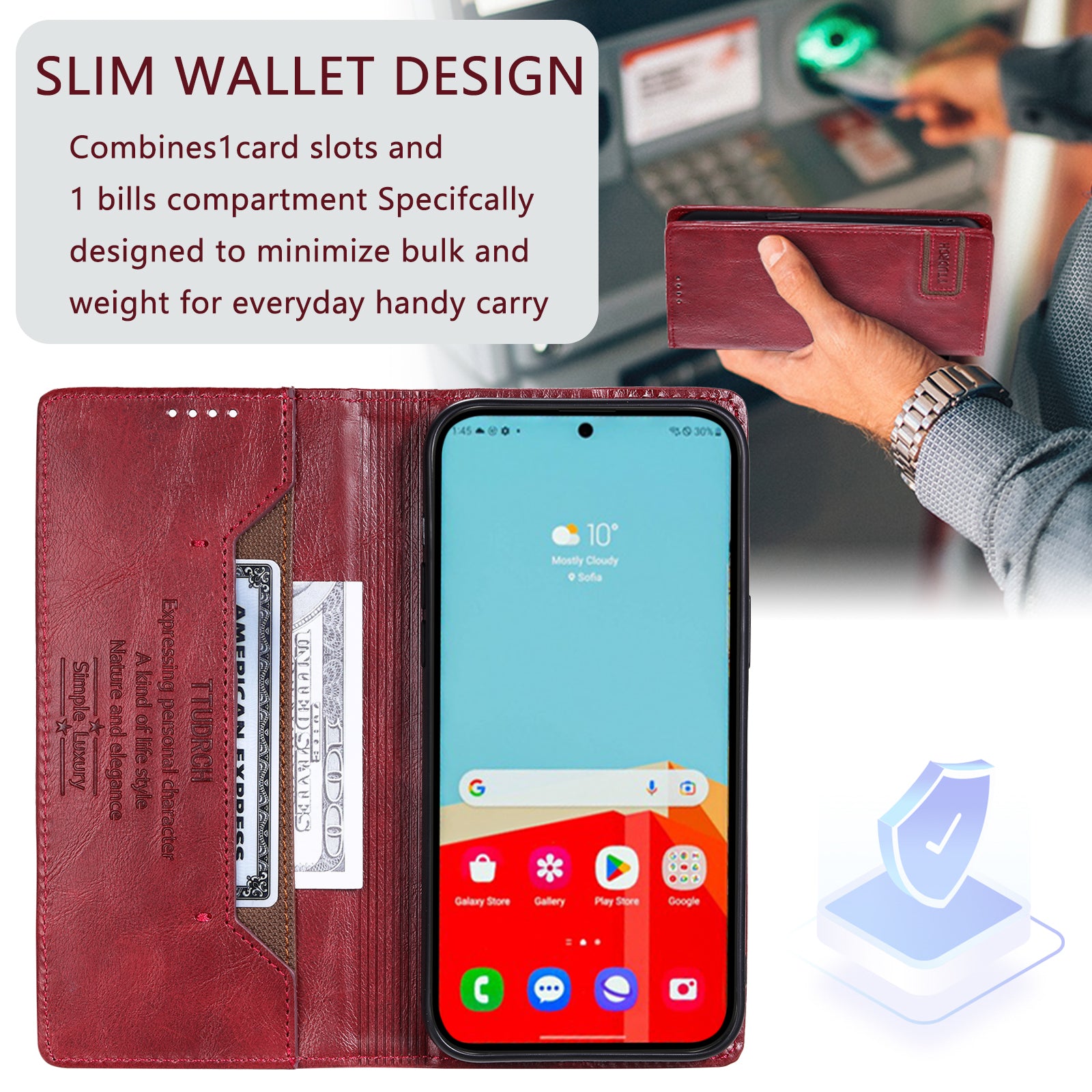 TTUDRCH Style 007 Leather Case for Samsung Galaxy S20 FE / S20 FE 5G / S20 FE 2022 / S20 Lite RFID Blocking Stand Wallet Cover - Wine Red