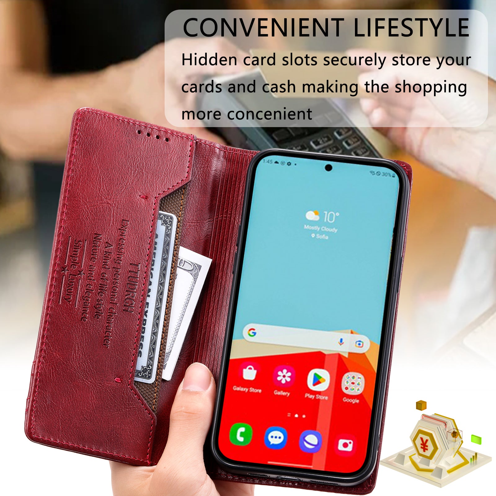 TTUDRCH Style 007 Leather Case for Samsung Galaxy S20 FE / S20 FE 5G / S20 FE 2022 / S20 Lite RFID Blocking Stand Wallet Cover - Wine Red