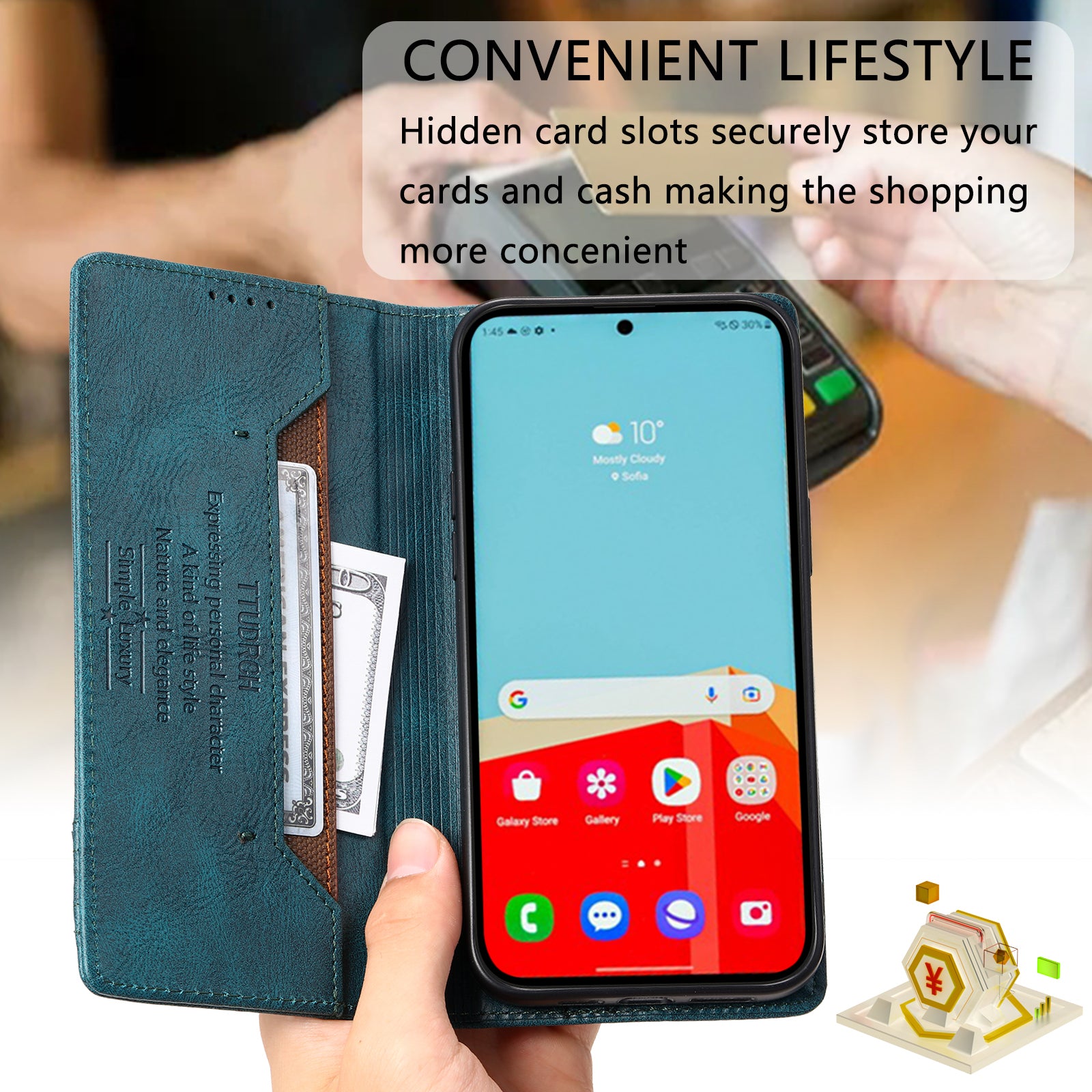 TTUDRCH Style 007 Leather Case for Samsung Galaxy S20 FE / S20 FE 5G / S20 FE 2022 / S20 Lite RFID Blocking Stand Wallet Cover - Green