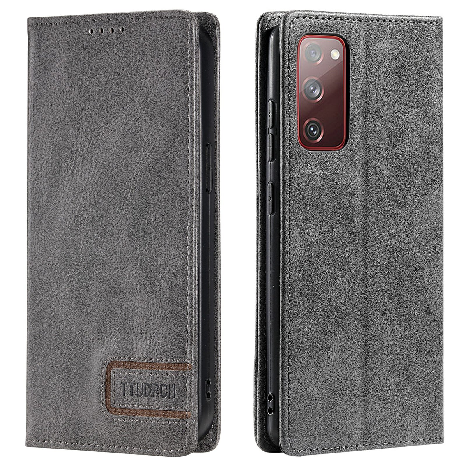 TTUDRCH Style 007 Leather Case for Samsung Galaxy S20 FE / S20 FE 5G / S20 FE 2022 / S20 Lite RFID Blocking Stand Wallet Cover - Grey