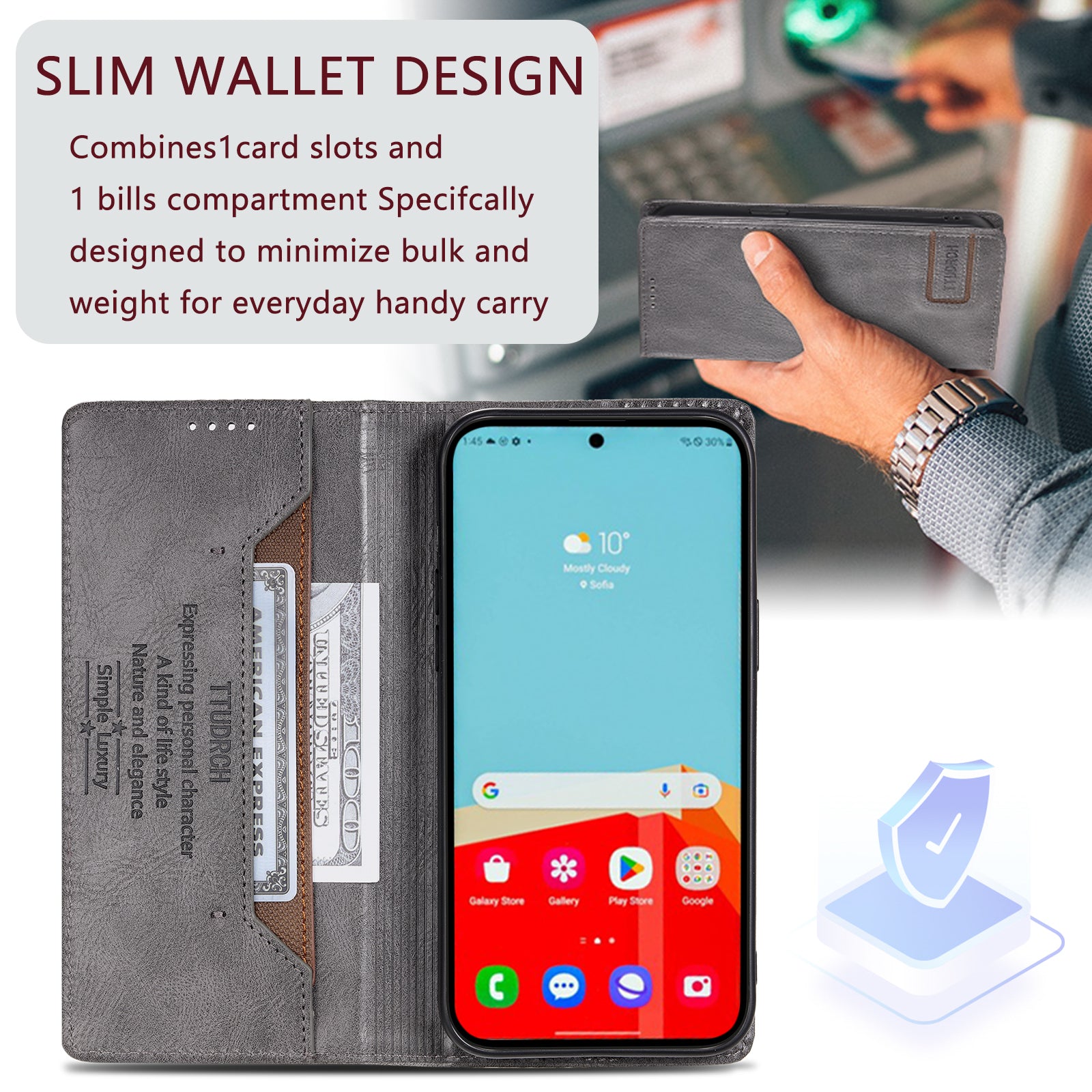 TTUDRCH Style 007 Leather Case for Samsung Galaxy S20 FE / S20 FE 5G / S20 FE 2022 / S20 Lite RFID Blocking Stand Wallet Cover - Grey