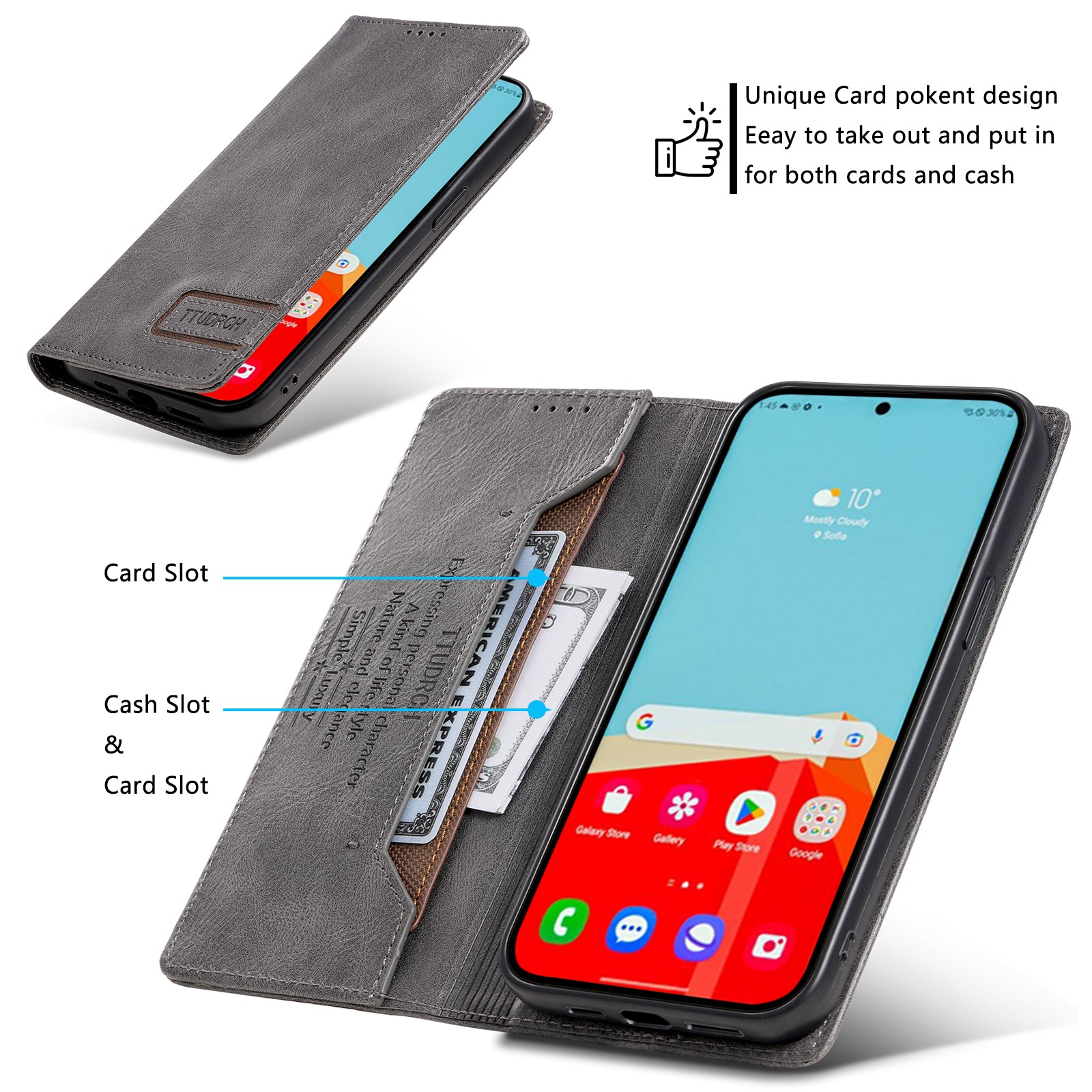 TTUDRCH Style 007 Leather Case for Samsung Galaxy S20 FE / S20 FE 5G / S20 FE 2022 / S20 Lite RFID Blocking Stand Wallet Cover - Grey