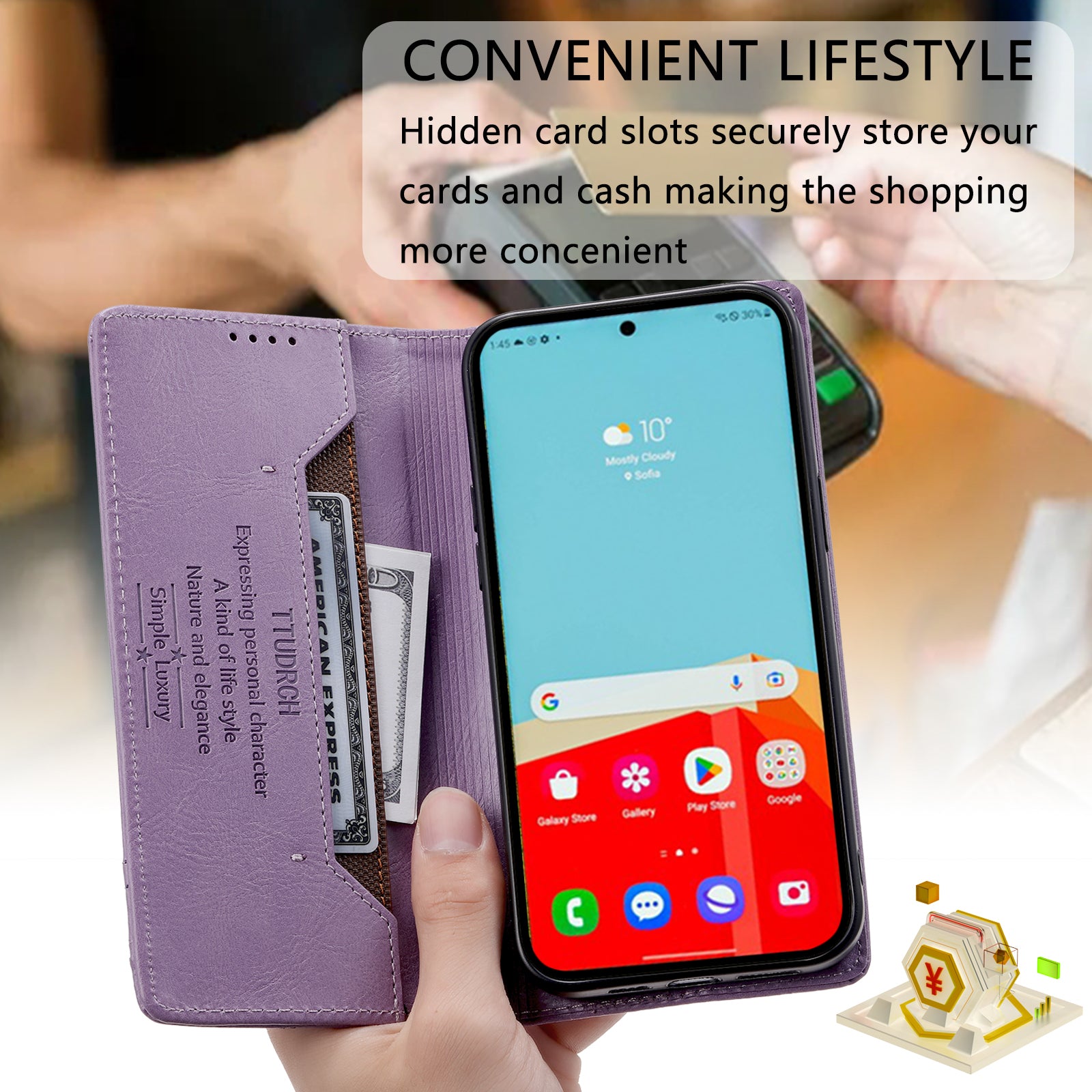 TTUDRCH Style 007 Leather Case for Samsung Galaxy S20 FE / S20 FE 5G / S20 FE 2022 / S20 Lite RFID Blocking Stand Wallet Cover - Purple