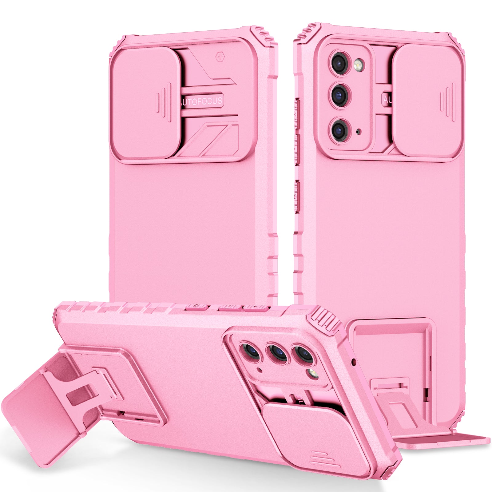 For Samsung Galaxy S20 FE 4G / FE 5G / Lite / FE 2022 Slide Camera Lid Back Cover Kickstand PC+TPU Phone Case - Pink