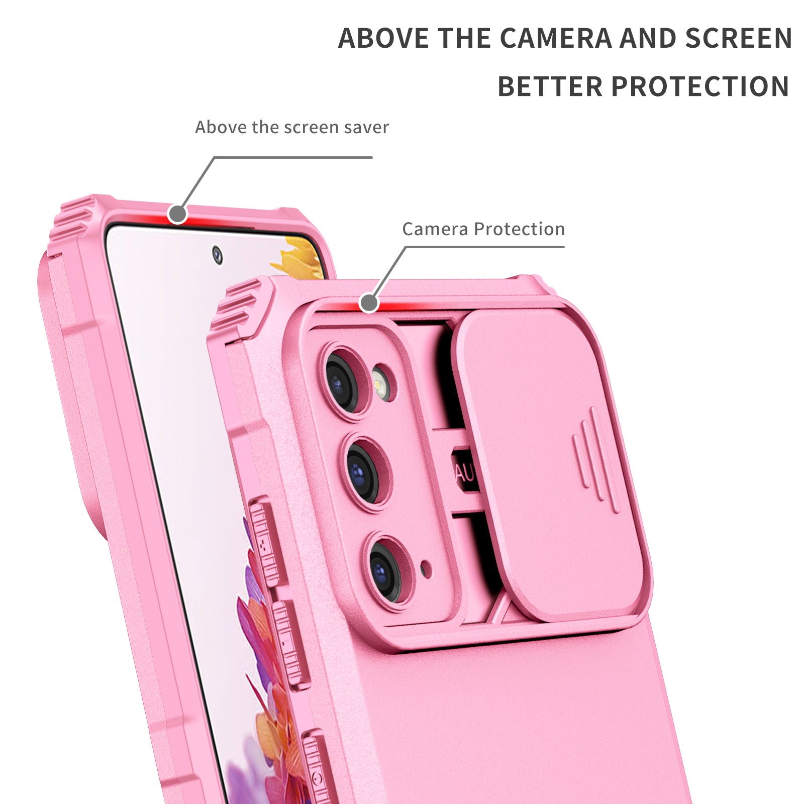 For Samsung Galaxy S20 FE 4G / FE 5G / Lite / FE 2022 Slide Camera Lid Back Cover Kickstand PC+TPU Phone Case - Pink