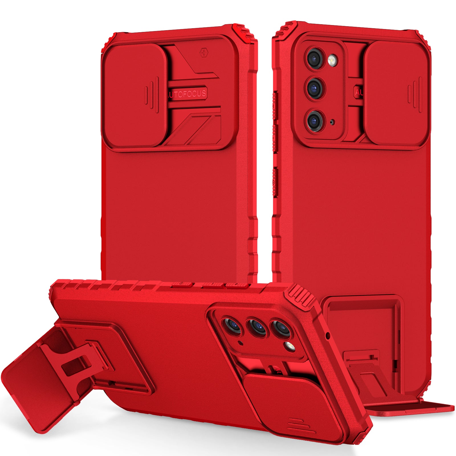 For Samsung Galaxy S20 FE 4G / FE 5G / Lite / FE 2022 Slide Camera Lid Back Cover Kickstand PC+TPU Phone Case - Red