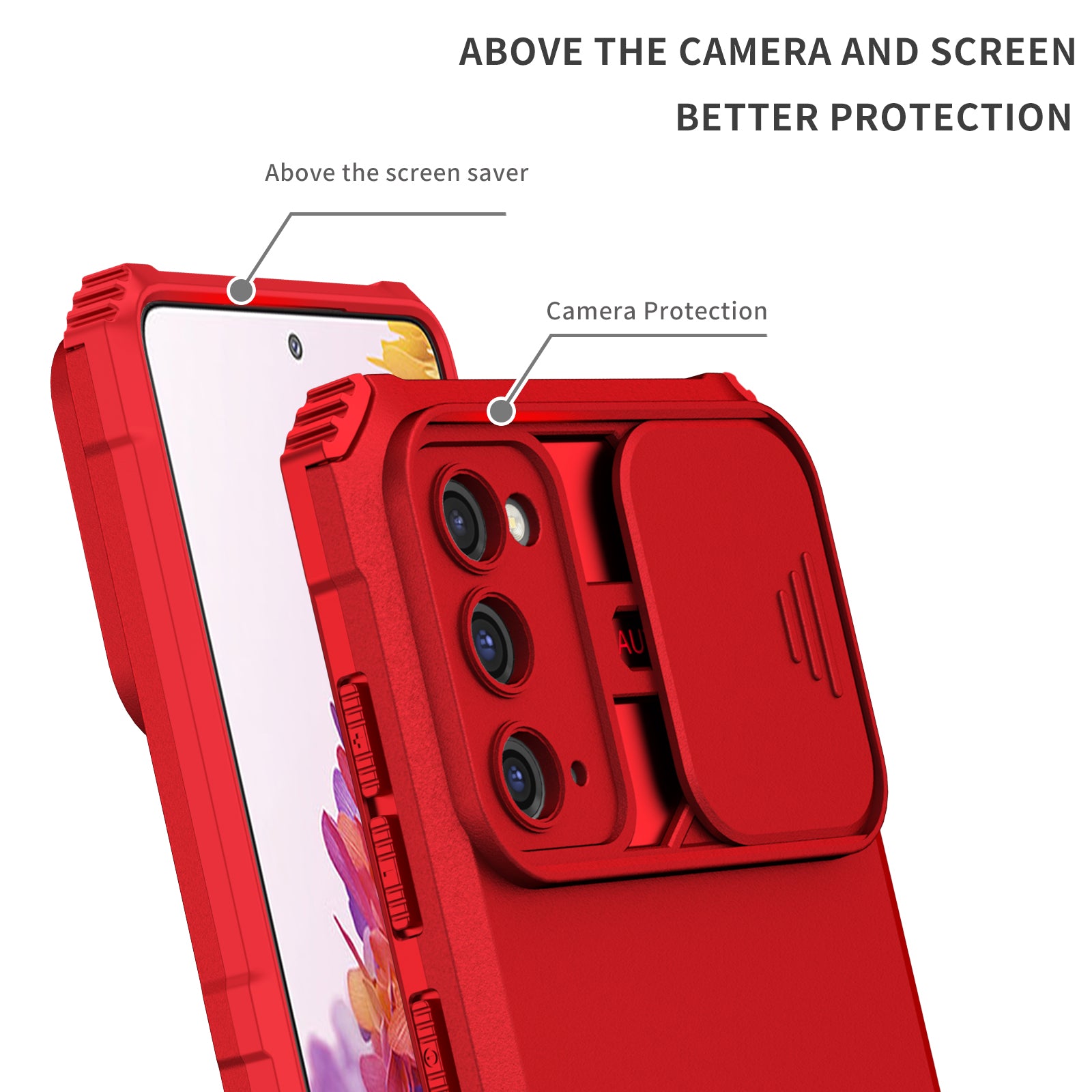 For Samsung Galaxy S20 FE 4G / FE 5G / Lite / FE 2022 Slide Camera Lid Back Cover Kickstand PC+TPU Phone Case - Red