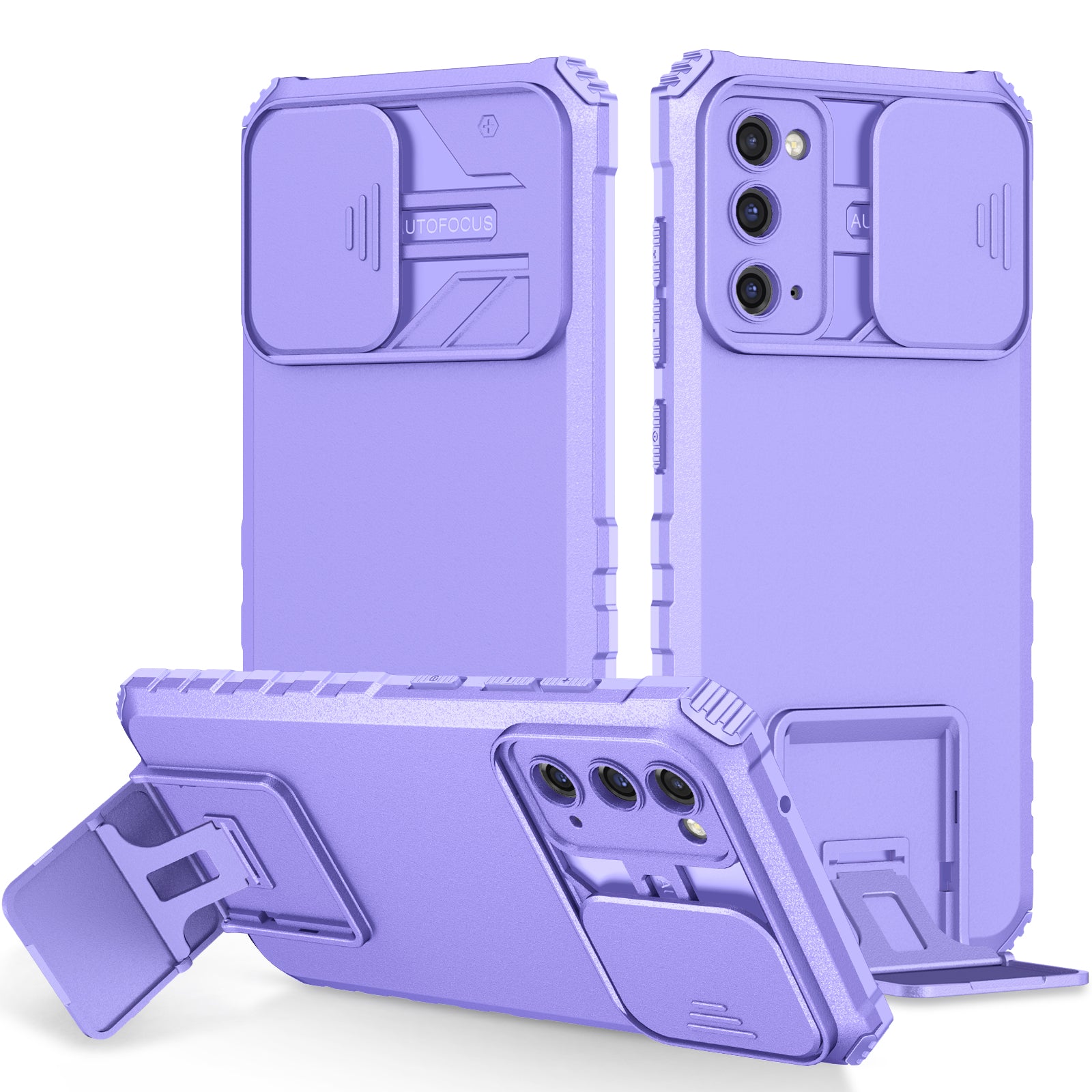 For Samsung Galaxy S20 FE 4G / FE 5G / Lite / FE 2022 Slide Camera Lid Back Cover Kickstand PC+TPU Phone Case - Purple