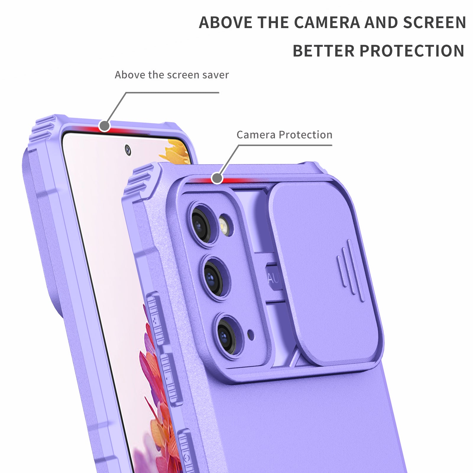 For Samsung Galaxy S20 FE 4G / FE 5G / Lite / FE 2022 Slide Camera Lid Back Cover Kickstand PC+TPU Phone Case - Purple