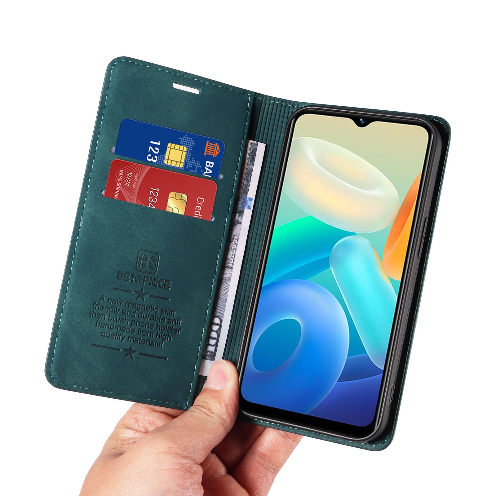 BETOPNICE 003 For vivo Y02s 4G / Y16 4G / Y35 5G / Y56 5G Phone Cover RFID Blocking Wallet Leather Stand Wallet Case - Green