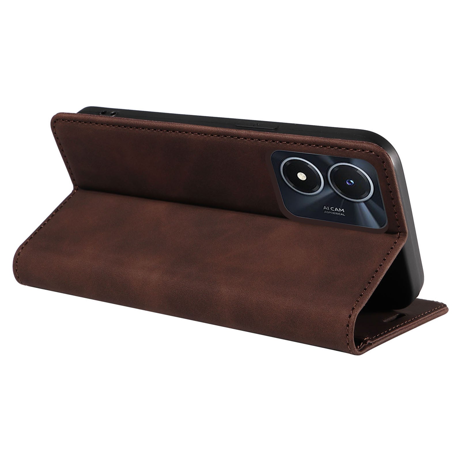 BETOPNICE 003 For vivo Y02s 4G / Y16 4G / Y35 5G / Y56 5G Phone Cover RFID Blocking Wallet Leather Stand Wallet Case - Brown