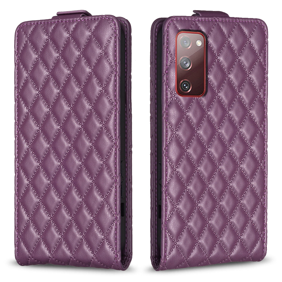 BF30 For Samsung Galaxy S20 FE / FE 5G / FE 2022 / S20 Lite Stand Leather Cover Card Holder Imprinted Vertical Flip Phone Case - Dark Purple