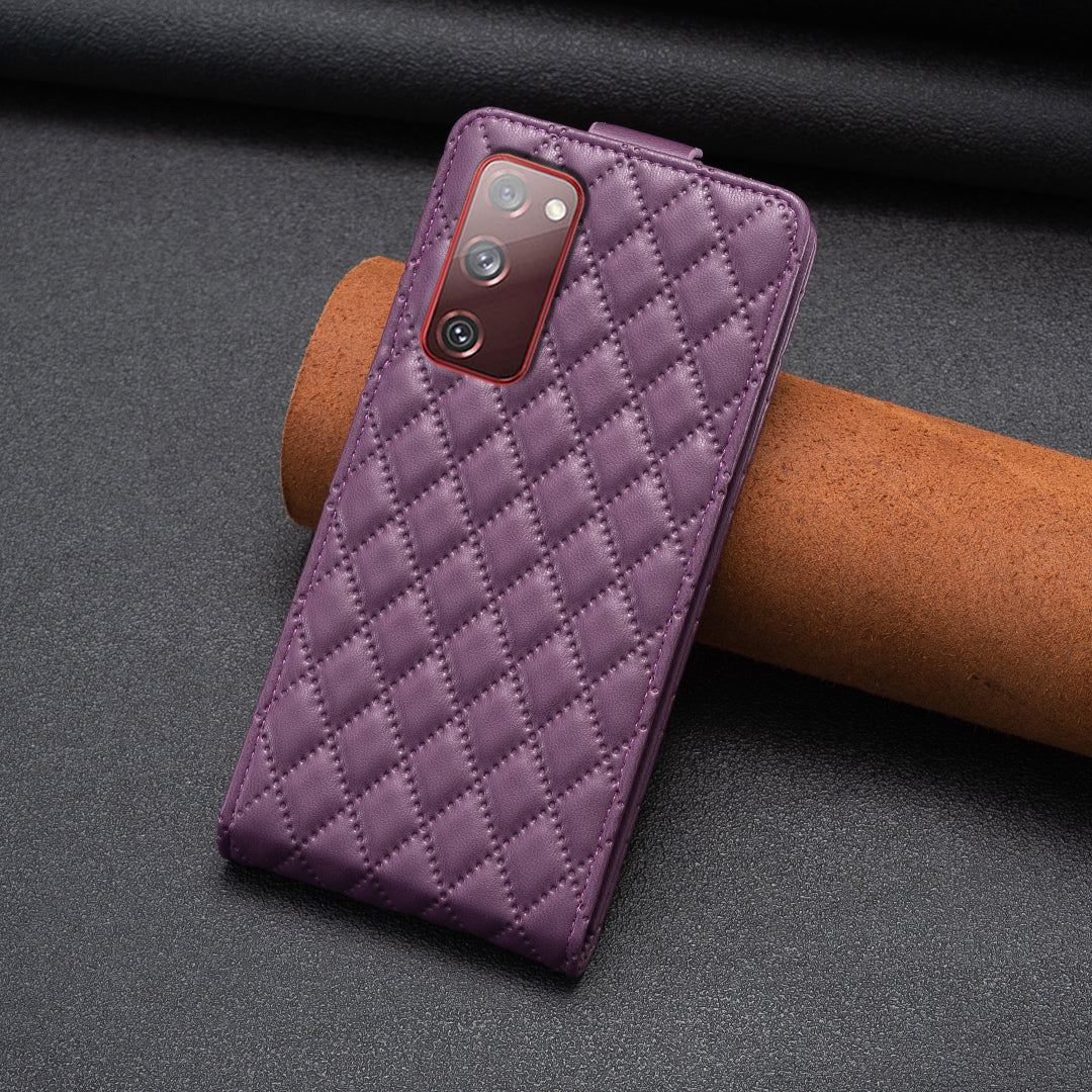 BF30 For Samsung Galaxy S20 FE / FE 5G / FE 2022 / S20 Lite Stand Leather Cover Card Holder Imprinted Vertical Flip Phone Case - Dark Purple