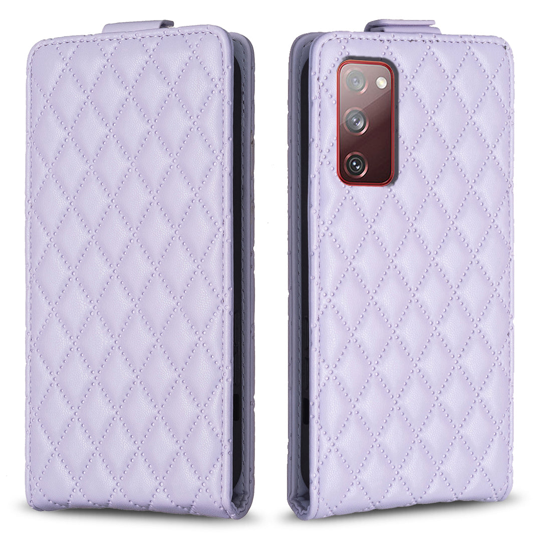 BF30 For Samsung Galaxy S20 FE / FE 5G / FE 2022 / S20 Lite Stand Leather Cover Card Holder Imprinted Vertical Flip Phone Case - Purple