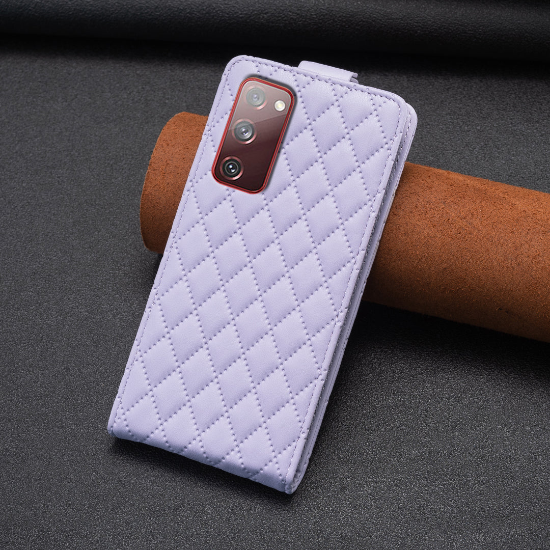 BF30 For Samsung Galaxy S20 FE / FE 5G / FE 2022 / S20 Lite Stand Leather Cover Card Holder Imprinted Vertical Flip Phone Case - Purple