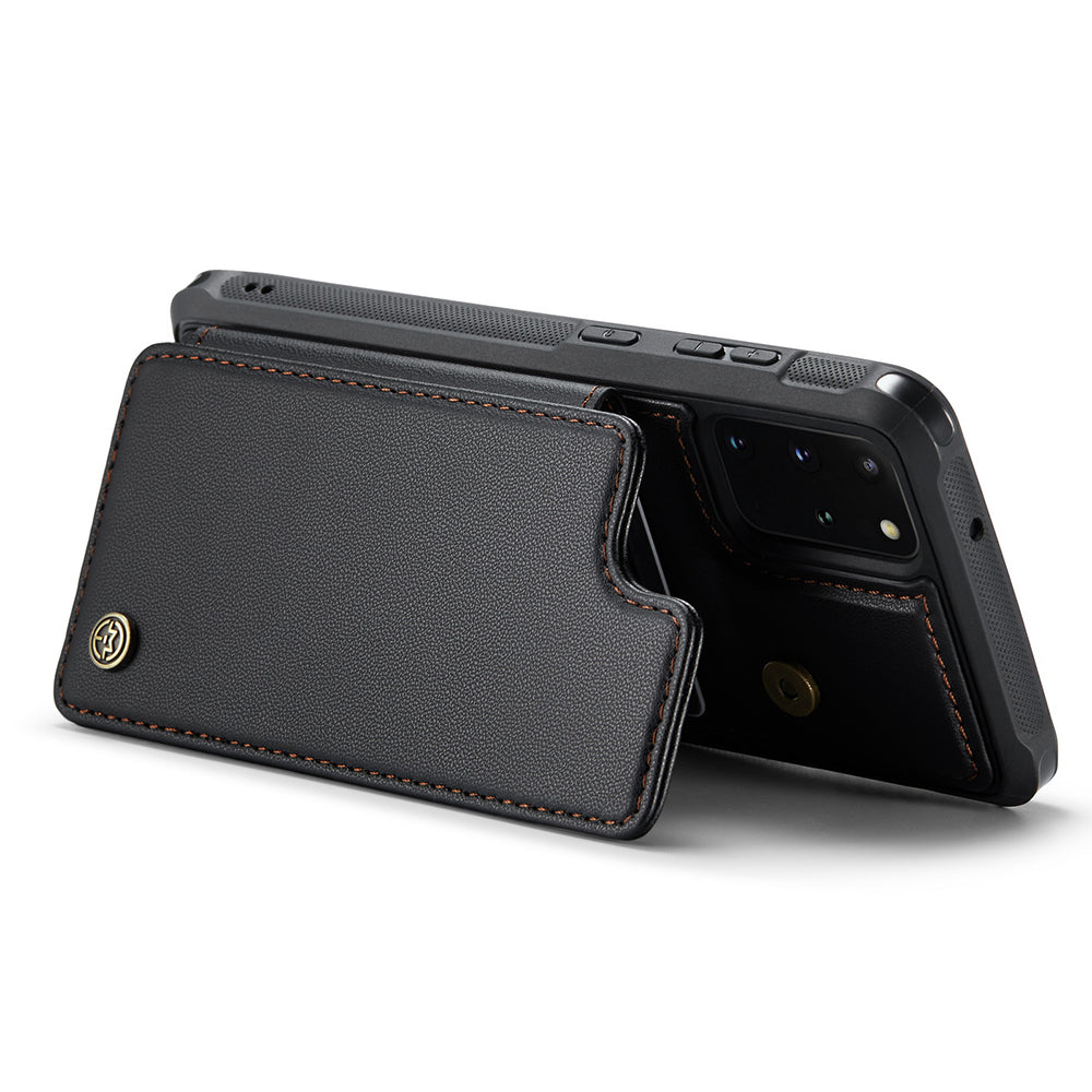 CASEME C22 Series For Samsung Galaxy S20 Plus 5G / S20 Plus 4G RFID Blocking Card Holder Case Leather+TPU Kickstand Phone Cover - Black