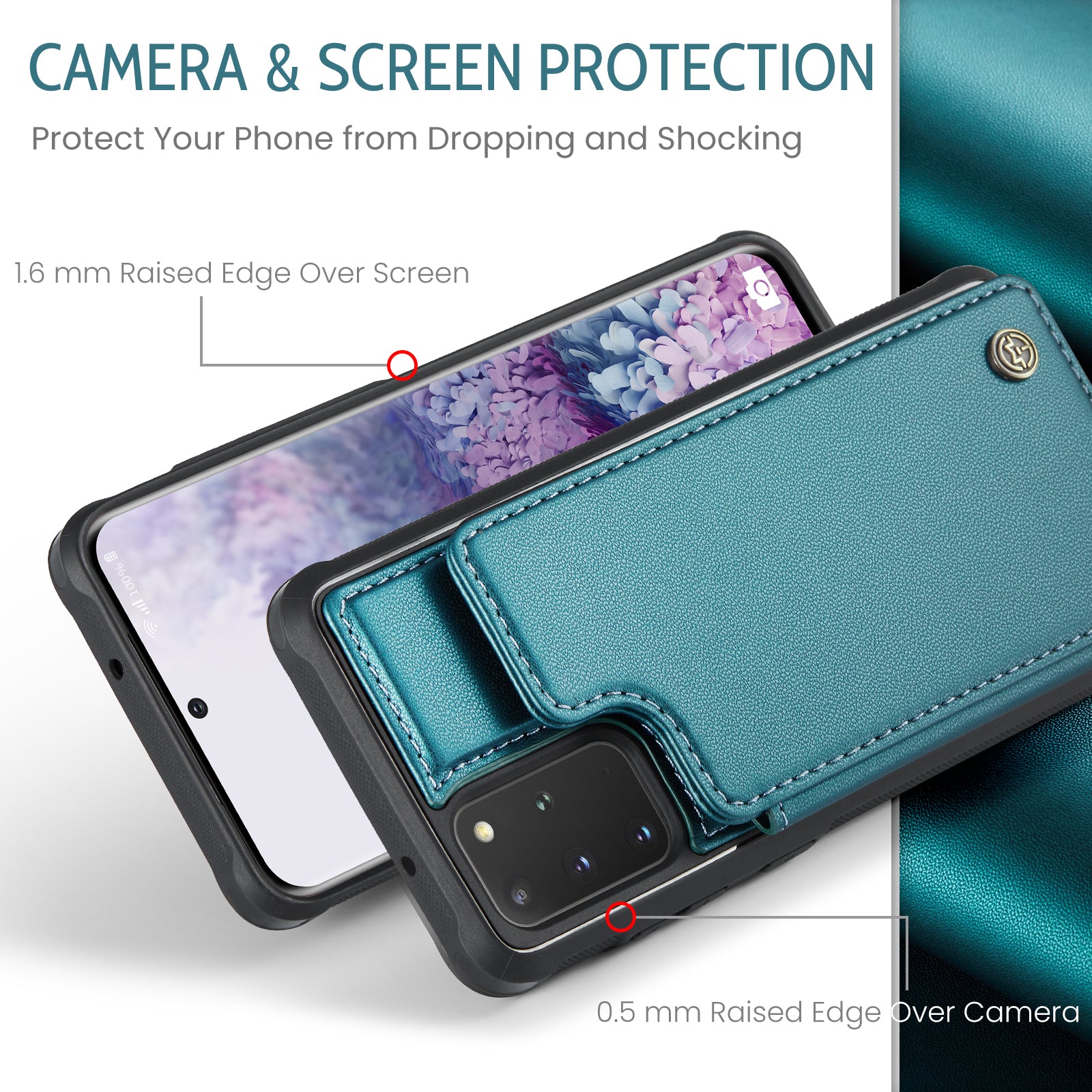 CASEME C22 Series For Samsung Galaxy S20 Plus 5G / S20 Plus 4G RFID Blocking Card Holder Case Leather+TPU Kickstand Phone Cover - Green