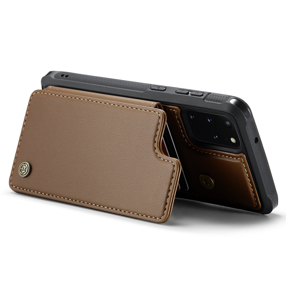 CASEME C22 Series For Samsung Galaxy S20 Plus 5G / S20 Plus 4G RFID Blocking Card Holder Case Leather+TPU Kickstand Phone Cover - Brown