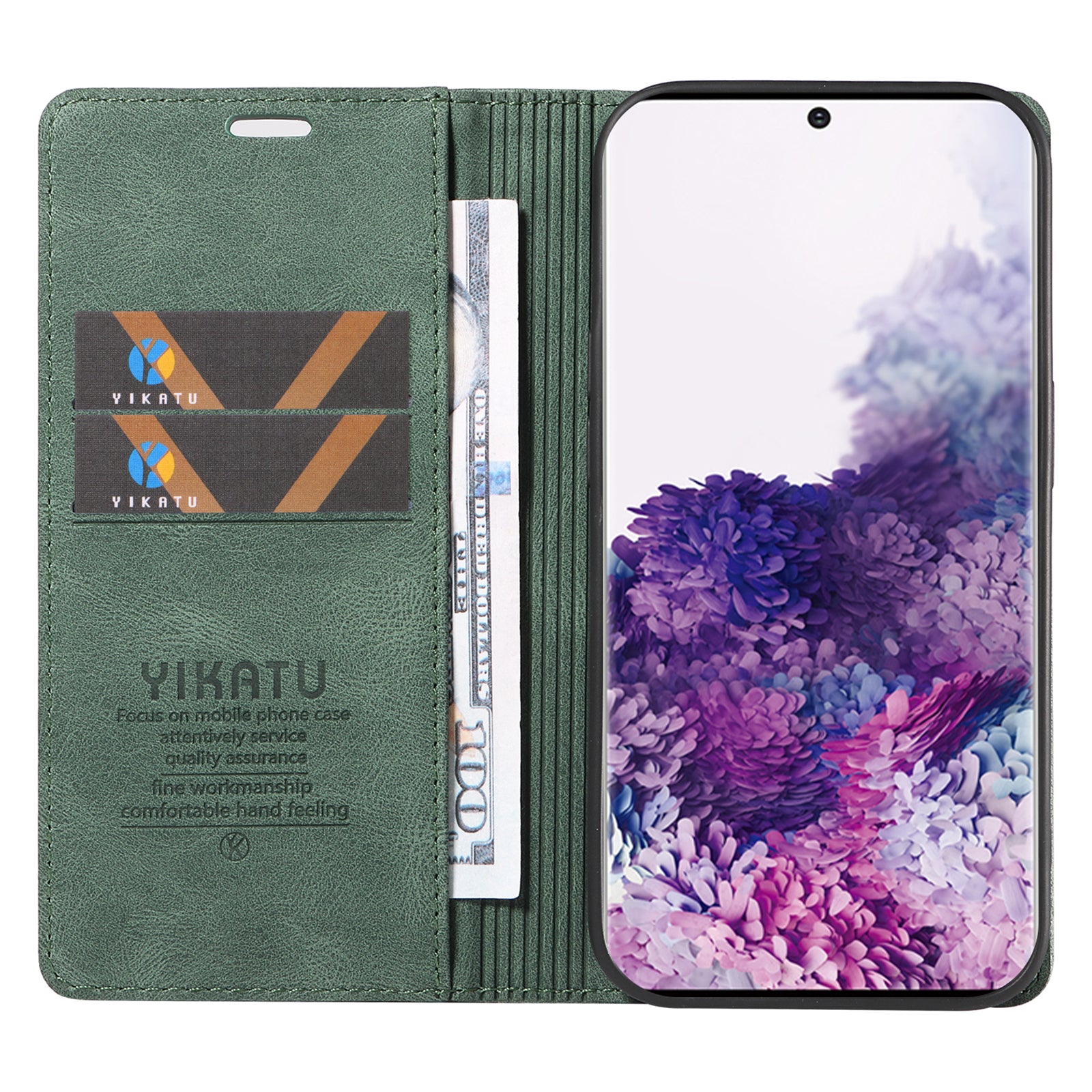 YIKATU YK-004 For Samsung Galaxy S20 FE / S20 FE 5G / S20 FE 2022 / S20 Lite Leather Cover Skin-touch Flip Wallet Stand Phone Case - Green