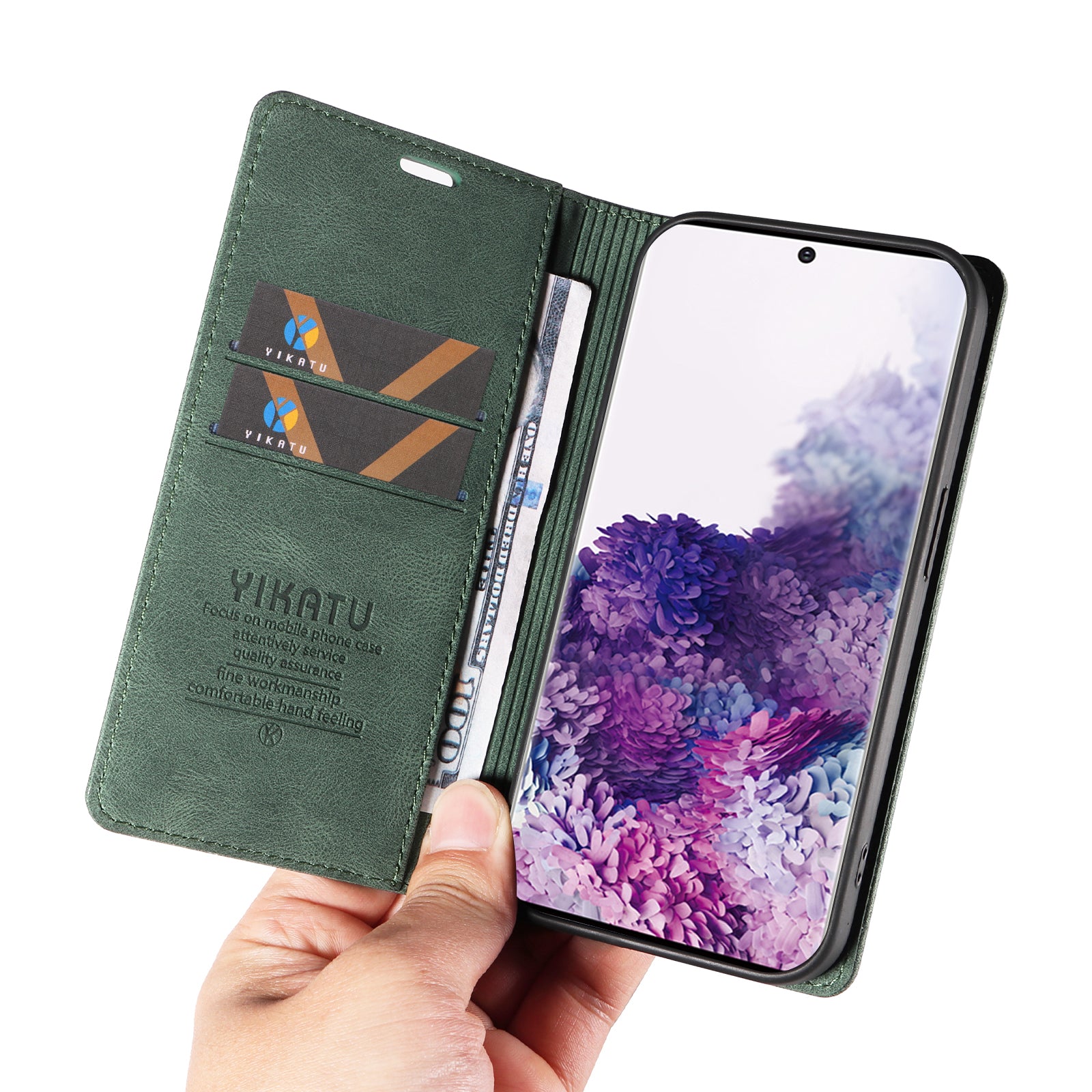 YIKATU YK-004 For Samsung Galaxy S20 FE / S20 FE 5G / S20 FE 2022 / S20 Lite Leather Cover Skin-touch Flip Wallet Stand Phone Case - Green