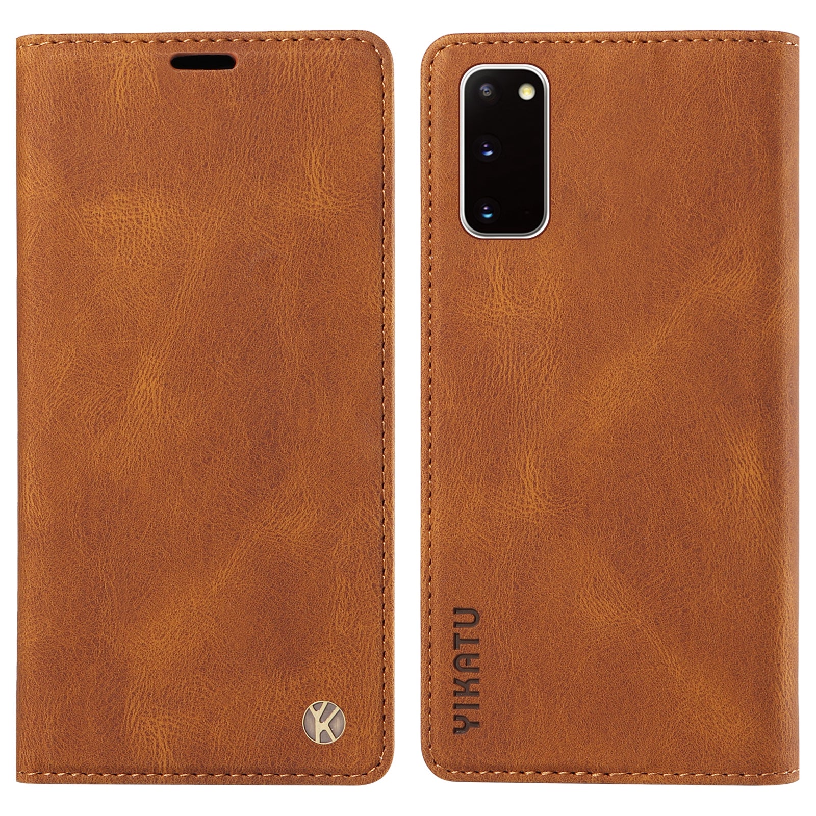 YIKATU YK-004 For Samsung Galaxy S20 FE / S20 FE 5G / S20 FE 2022 / S20 Lite Leather Cover Skin-touch Flip Wallet Stand Phone Case - Brown